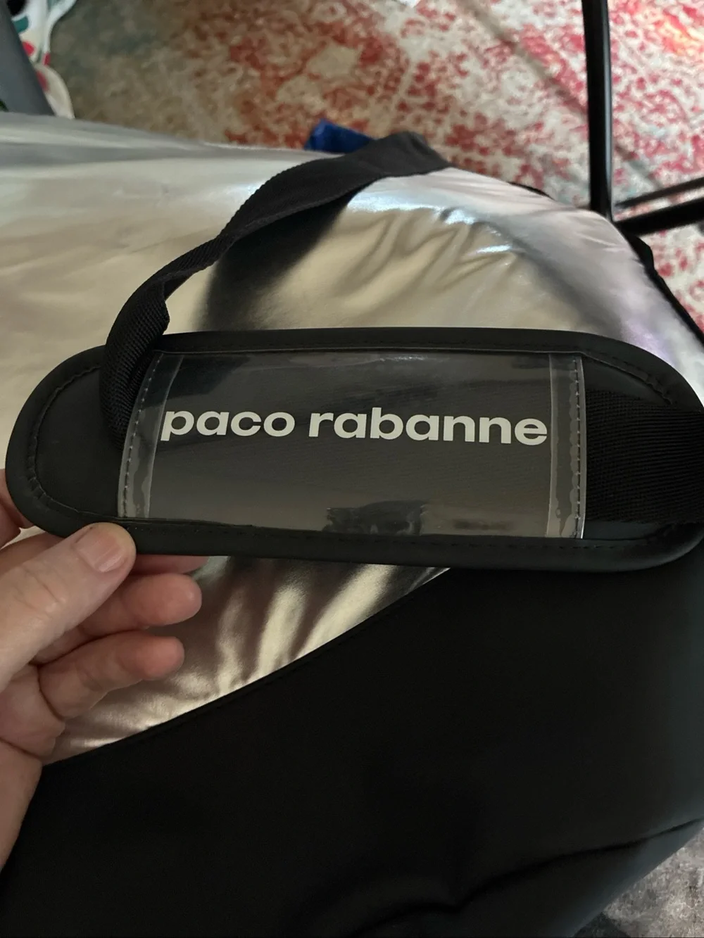 Paco Rabanne Silver Men’s Tote with Black Strap